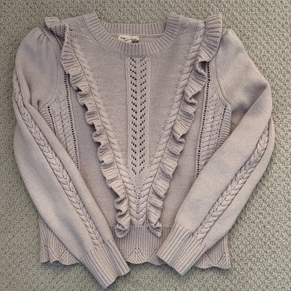 Rebecca Taylor Lilac Ruffle Knit Sweater